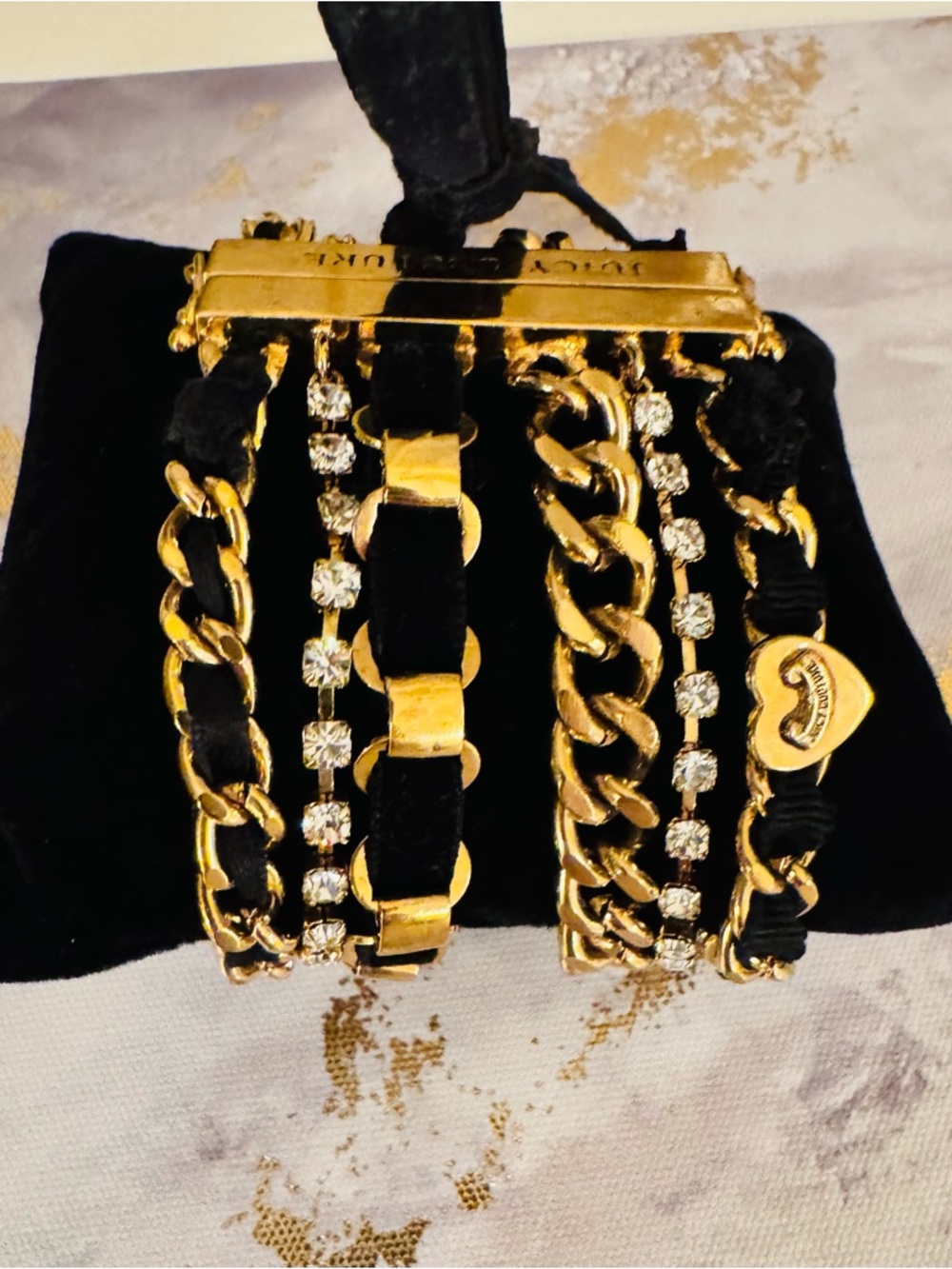 Juicy Couture Black and Gold Mixed-Chain Bracelet Set- Vintage